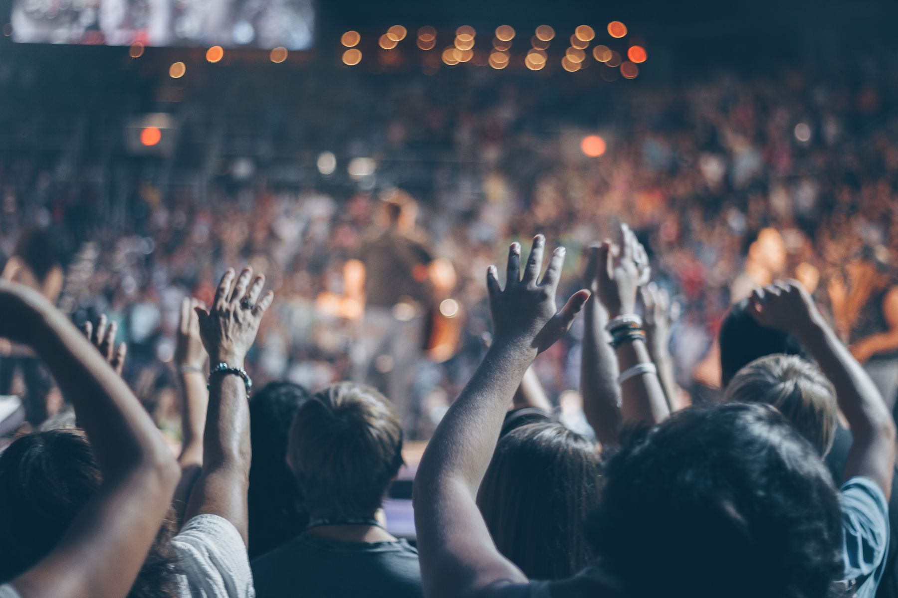 Football crowd with raised hands (temporary imagery)